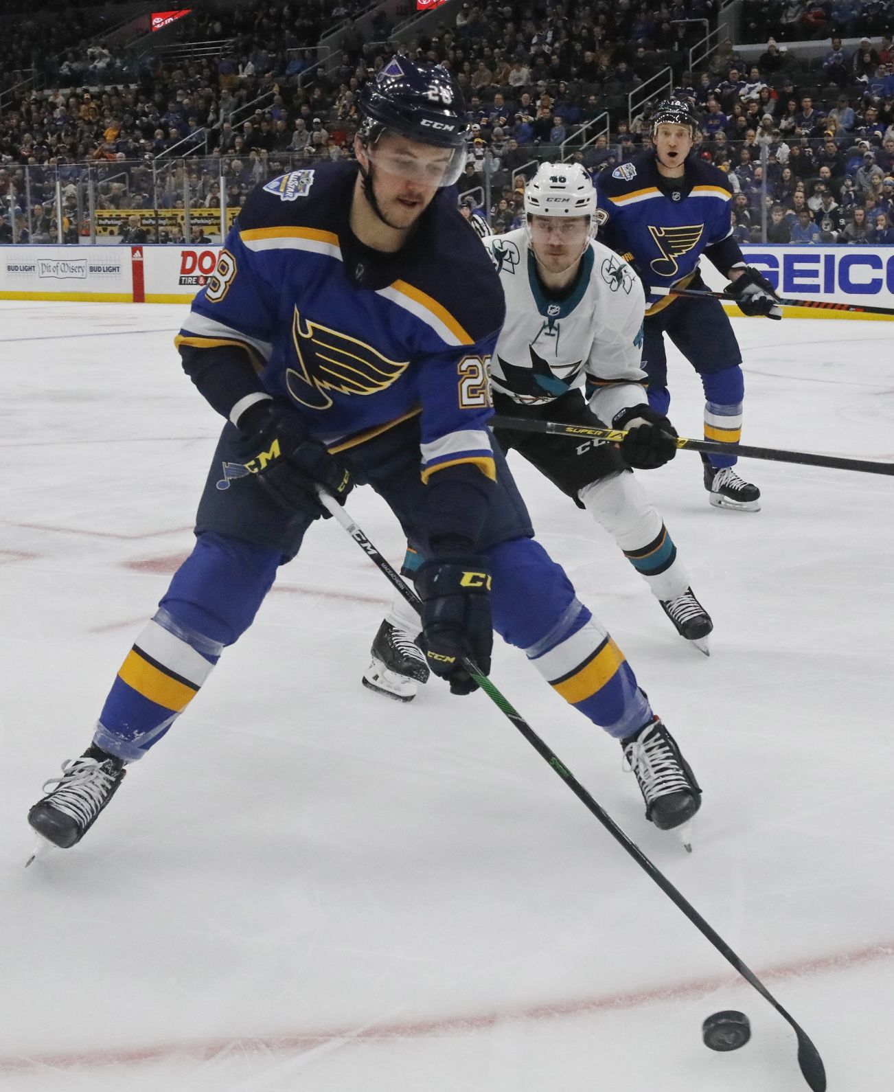 Blues and Sharks skate at the Enterprise Center